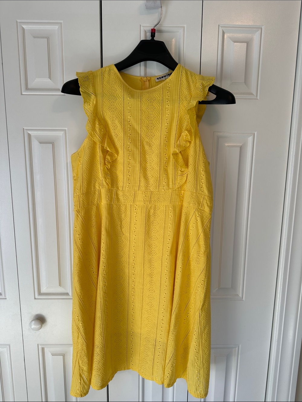 Wish Yellow Eyelet Ruffle Sleeveless Dress